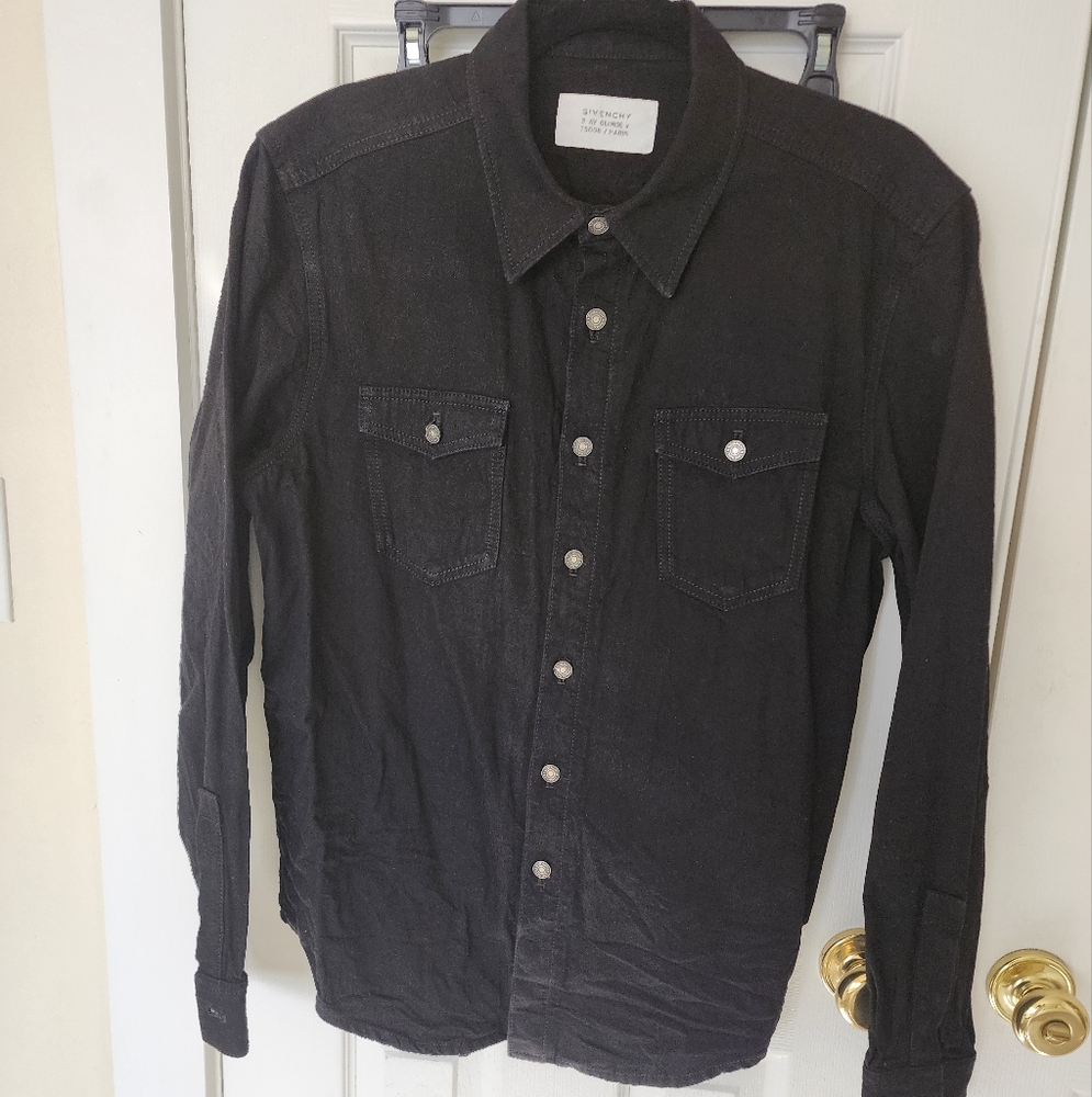 Givenchy Logo Embroidered Denim Black Shirt - Picture 5 of 13